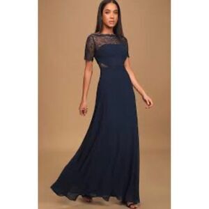 Lulu’s Waiting For Love Navy Lace Formal Maxi Dress Size M